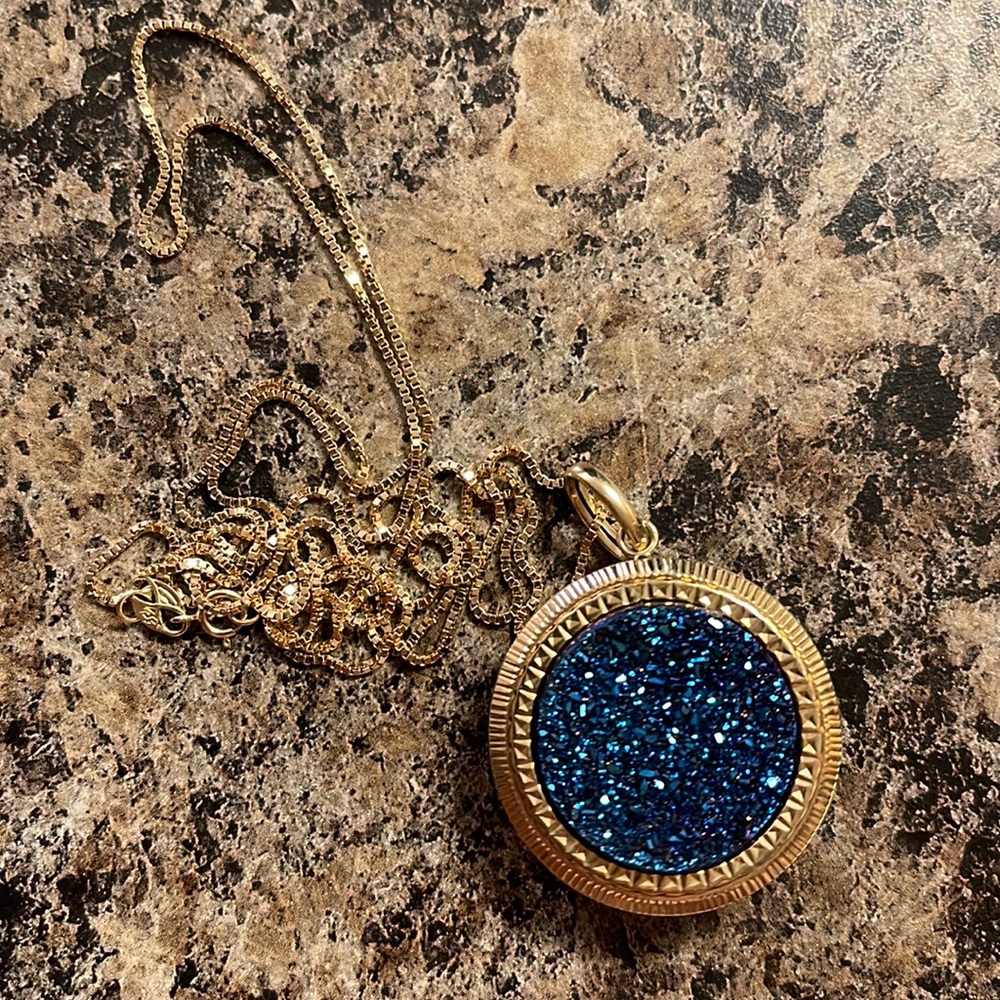 Italian Gold Reversible Druzy Quartz/Labradorite Pendant, 14K